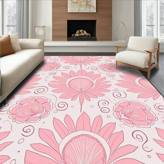 Ultra Soft Area Rug, Intricate Lotus Blossom with Layered Petal and Stem Details, Non Slip, Stain Resistant, Washable Area Rugs for Living Room, Bedroom(Pink, 8X10)