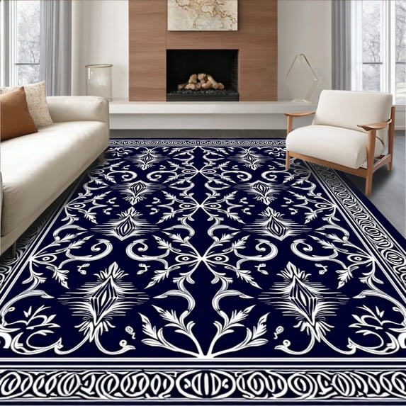 ODIKA 8x10 Machine Washable Non-Slip Area Rug, Vintage Scrollwork Damask with Flourishing Vine Details Ultra Soft Rug, None, 543092