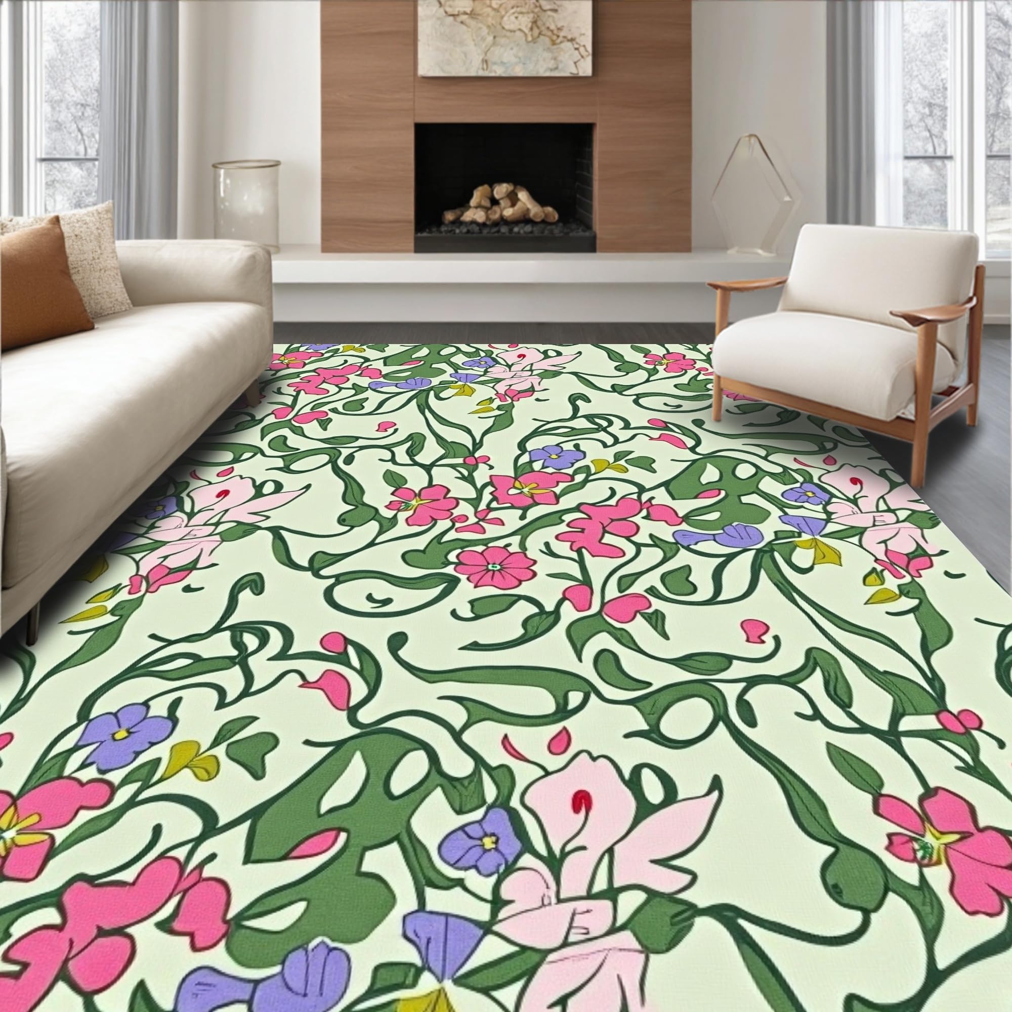 ODIKA Ultra Soft Area Rug 8x8, Boho Wildflower Cascade with ...