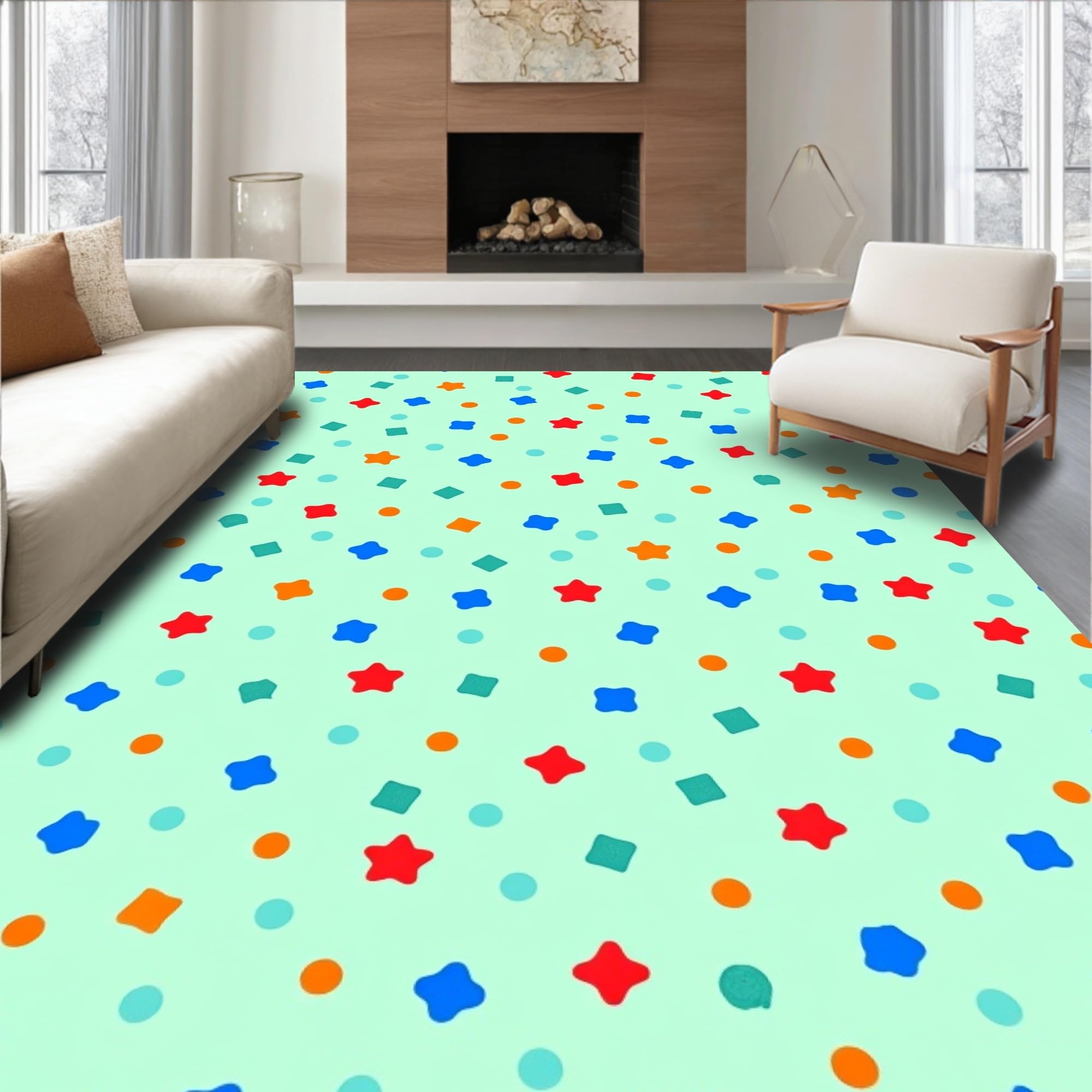 Celebration Rug ODIKA Ultra Soft Area Rug 8x8, Jubilant Carnival Confetti Celebration ...