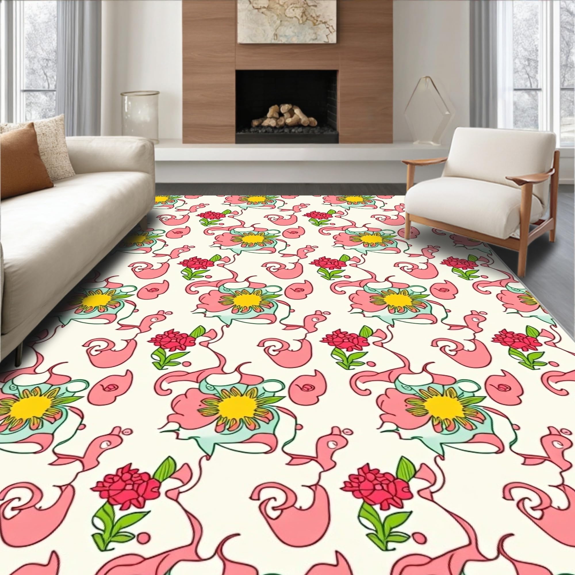 ODIKA Ultra Soft Area Rug 8x8, Timeless Art Nouveau Floral Arrangement ...