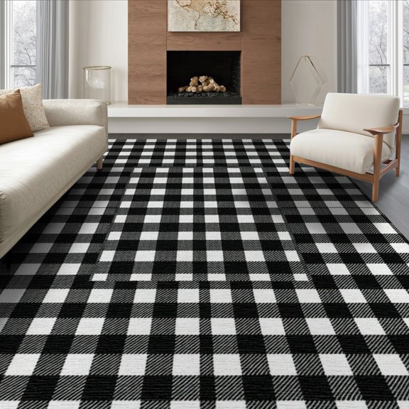ODIKA Under Checkered Welcome Motif Doormat Layering Plaid Gingham Refined Structured for Queen Size Bedroom, Bed, Master Suite, Foldable Easy Care