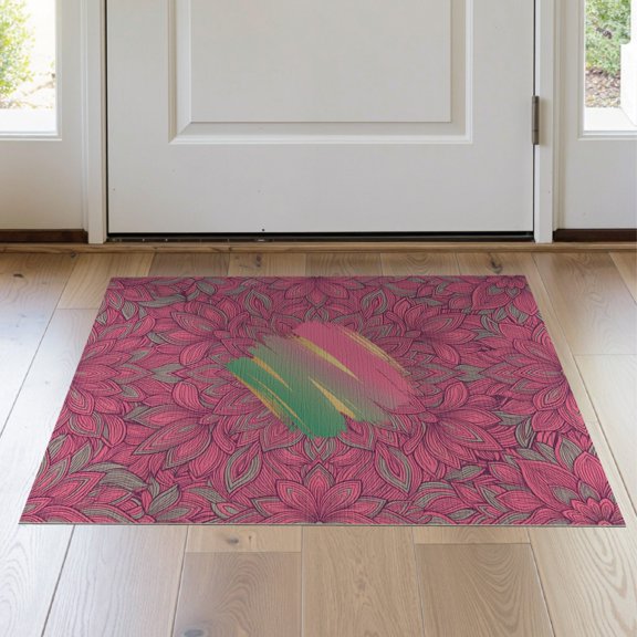 ODIKA Vibrant Gradient Transitional Emblem Surrounded Artistic Florals for Entryway, Kitchen, Laundry Room, Stain Resistant Thin Throw