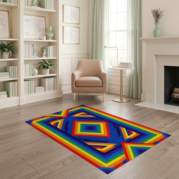 ODIKA Vibrant Lgbt With Repeating Bands And Symmetrical Edge Detail for Home Office, Gaming Room, Under Desk, Non-Slip Chair-Friendly