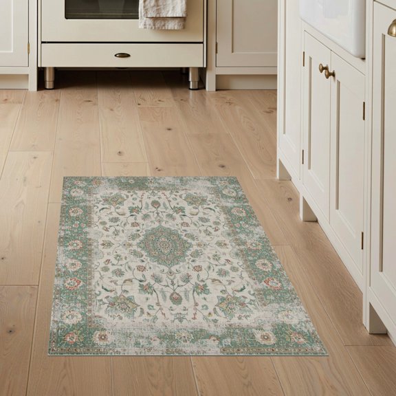 ODIKA Vintage Distressed Faded Retro Farmhouse Border Scroll Botanical Pet Friendly & Kids Safe for Bedroom, Bedside, Nursery