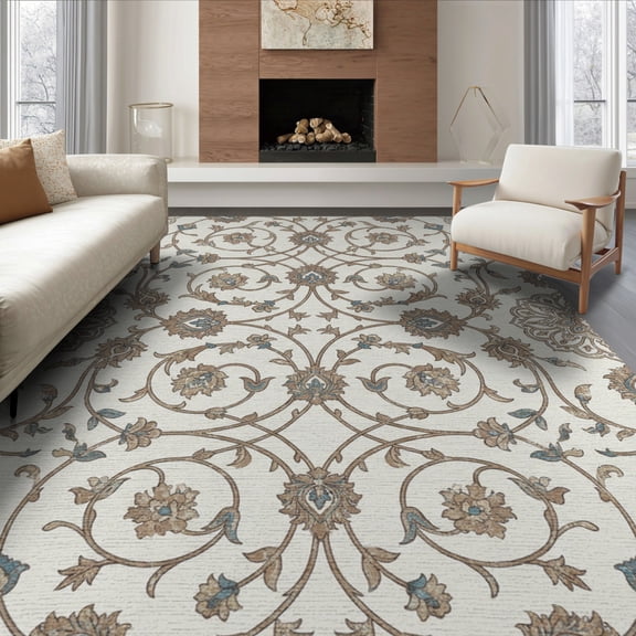 ODIKA Vintage Neutral Palette Delicate Scrollwork Distressed Foldable Easy Care for King Size Bedroom, Master Suite, Under Bed