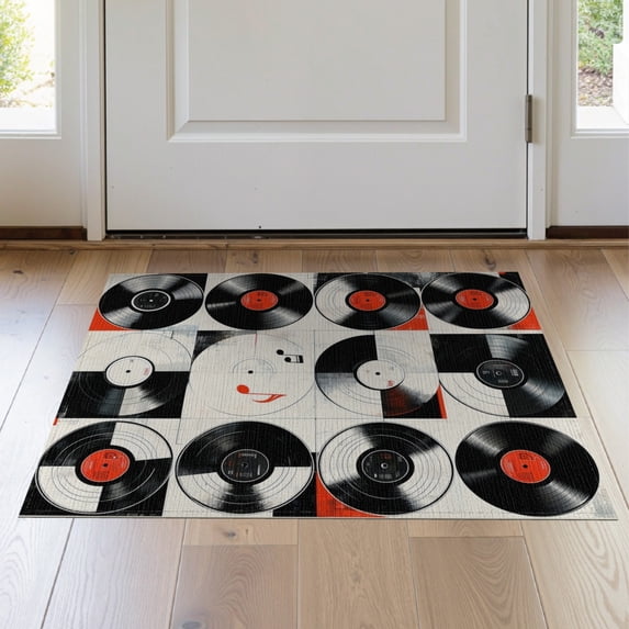 ODIKA Vinyl Record Minimalist Music Note Monochrome Disc Motif Retro Pet Friendly & Kids Safe Bedside for Bedroom, Nursery, RV
