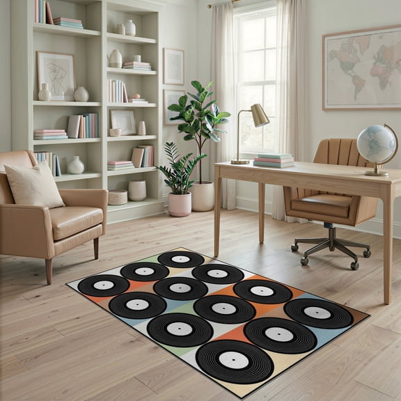 ODIKA Vinyl Record Retro Cd Minimalist Groove Rings Shaped Music Disc Flowing Dynamic Non-Slip Chair-Friendly for Home Office, Gaming Room, Under Desk