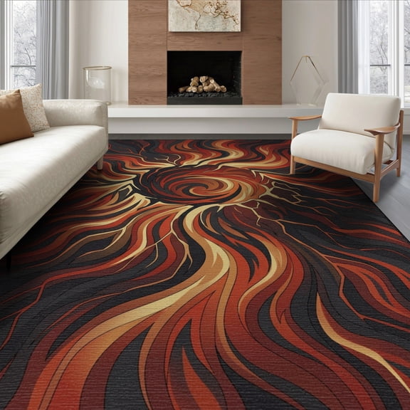 ODIKA Volcano Blazing Deep Gorge Flow Ground Cover Statement Pile Volcanic for Dining Room, Under Table, Office, Non-Slip Chair-Friendly Floor