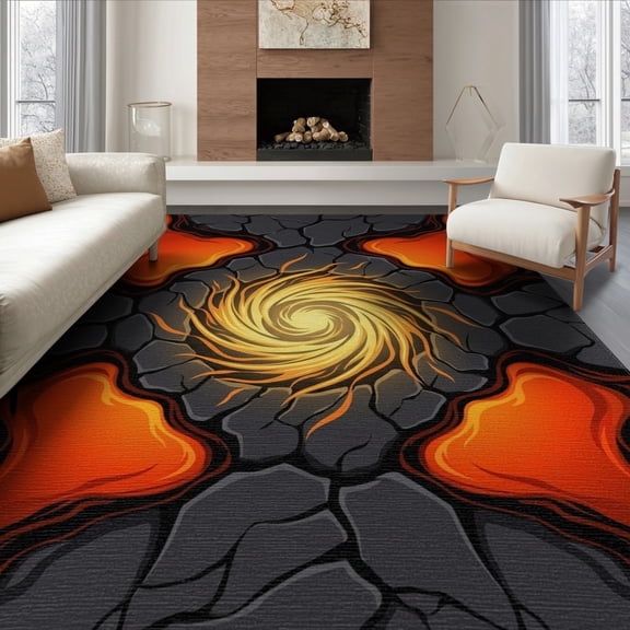 ODIKA Volcano Deep Abstract Flow Center Spiral Effect Pile Volcanic for Living Room, Under Sectional, Family , Non-Slip Flatwoven