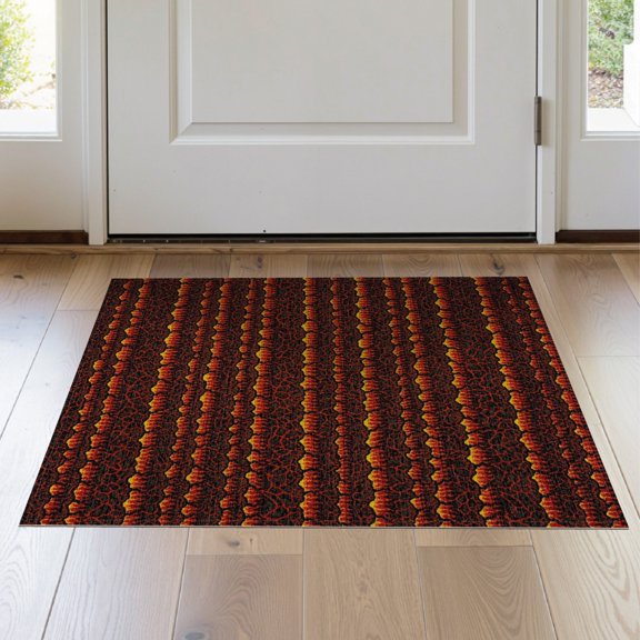 ODIKA Volcano Interlocking Border Optical Hallway Motif Bold Illusion Flowing Dynamic for Entryway, Kitchen, Laundry Room, Stain Resistant Thin Throw