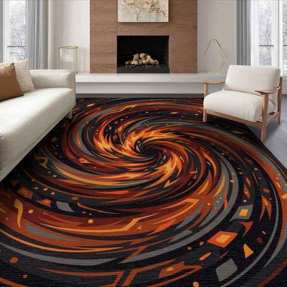 ODIKA Volcano Molten Deep Crater Glowing Ash Spiral Abstract Pile Volcanic Non-Slip Flatwoven for Living Room, Under Sectional, Family