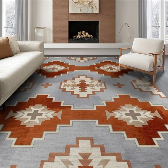 ODIKA Watercolor Bordered Panel Layout Symmetrical Stepped Geometric for Queen Size Bedroom, Under Bed, Master Suite, Foldable Easy Care