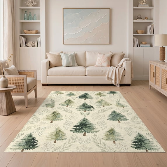 ODIKA Watercolor Long Forest Botanical Border Hardwood Hallway Farmhouse Flowing Easy Care Kids Safe for Small Living Room, Playroom, Bedroom