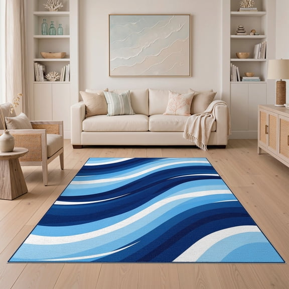 ODIKA Wave Abstract Diagonal Gradient Flow Flowing Stripe Bands Ombre Dynamic for Guest Room, Lounge, Apartment, Non-Slip Low Profile