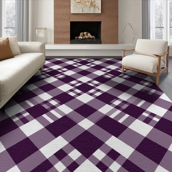 ODIKA With Symmetrical Gingham Diagonal Accents Checkered Buffalo Plaid Playful Non-Slip Flatwoven for Living Room, Under Sectional, Family