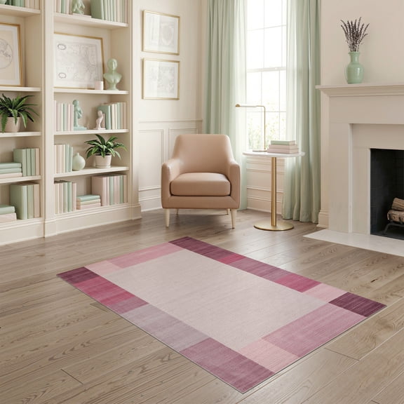 ODIKA Wool Checkered Colorblock Minimalist Border Geometric Grid Abstract Pet Friendly & Kids Safe Play for Playroom, Bedroom, Reading Nook