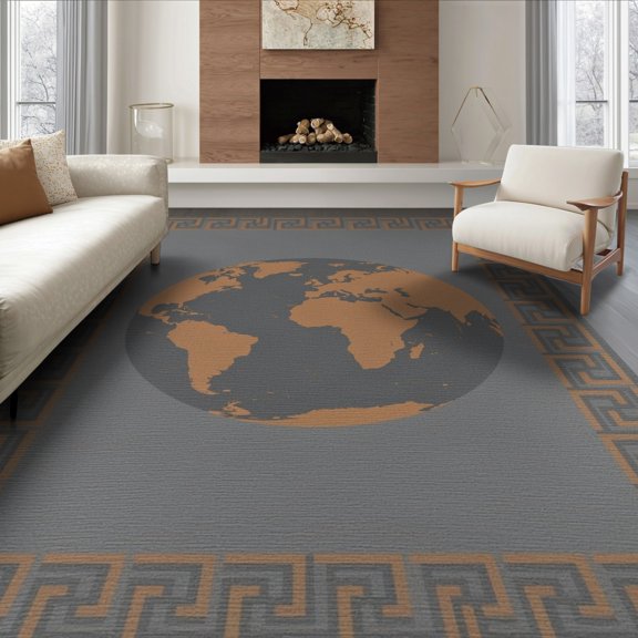 ODIKA World Map Circular Featuring Graphic Continents And Geometric Edge for Queen Size Bedroom, Under Bed, Master , Foldable Easy Care