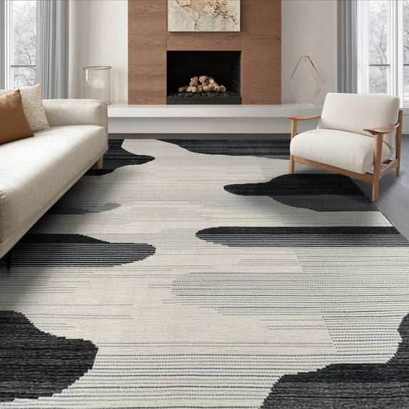 ODIKA Zebra Abstract Print Contemporary Stripe Minimalist Wallpaper Non-Slip Flatwoven for Living Room, Under Sectional, Family