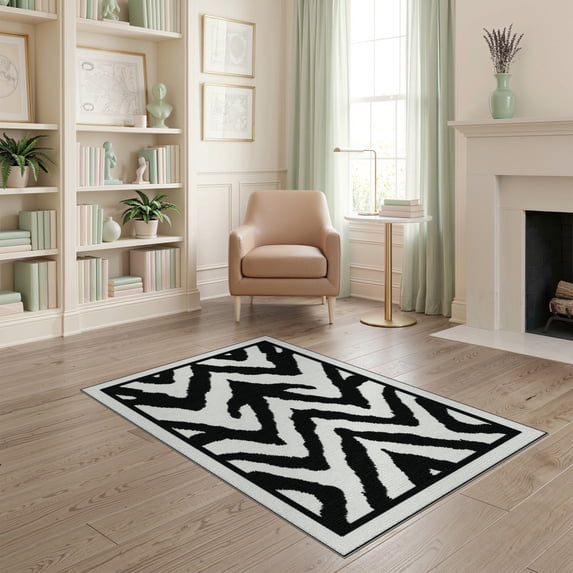ODIKA Zebra Diagonal Print Striped Abstract Border Bold Inspired Motif Stain Resistant Low Profile for Dorm Room, Small Living Apartment