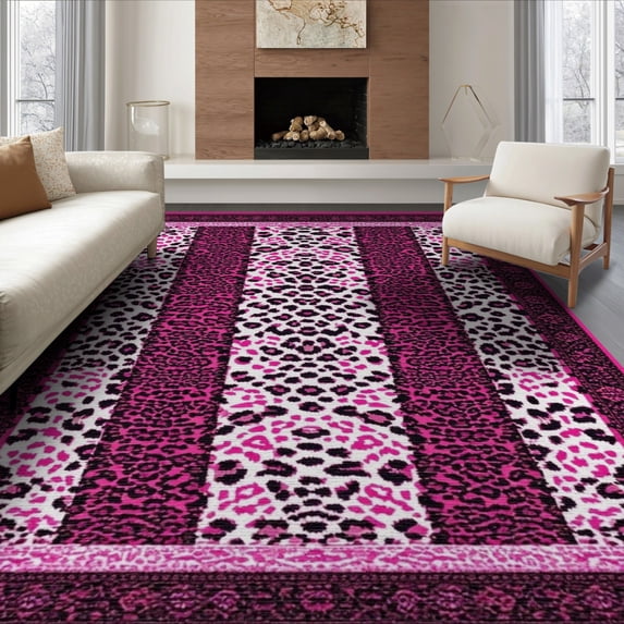 ODIKA Zebra Pink Leopard Print Mixed Spotted Striped Border Bold Cheetah for Dining Room, Large Office, Lounge, Non-Slip Chair-Friendly