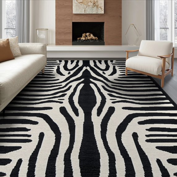 ODIKA Zebra Print Striped Inspired Geometric Bold Motif Centered Diagonal for Dining Room, Large Office, Lounge, Non-Slip Chair-Friendly