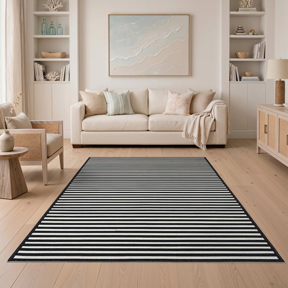ODIKA Zebra Print Striped Motif Bordered Bold Inspired Centered Diagonal Non-Slip Low Profile for Guest Room, Lounge, Apartment