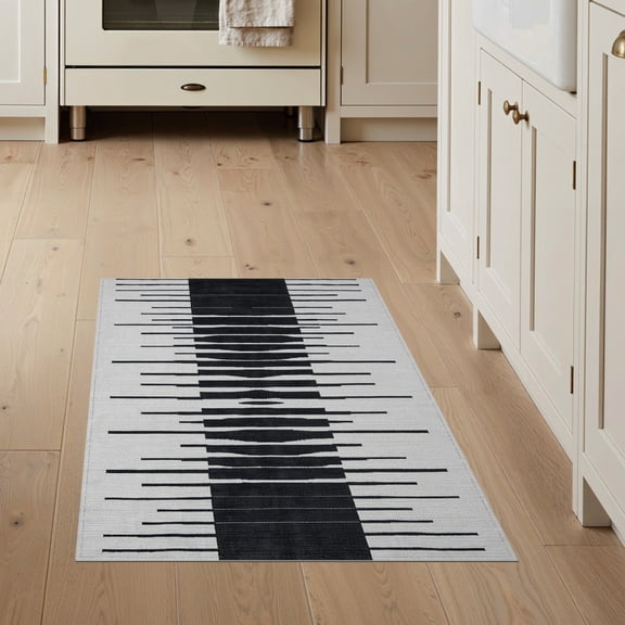 ODIKA Zebra Striped Print Inspired Bold Stripes Motif Centered Diagonal for Entryway, Kitchen, Mudroom, Stain Resistant Flatwoven