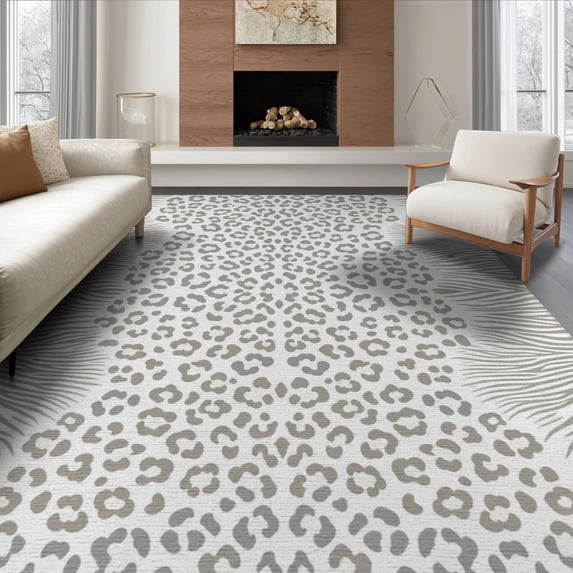 ODIKA Zebra Wildlife Print Inspired Cow Motif Symmetrical Layout Leopard Non-Slip Flatwoven for Living Room, Under Sectional, Family