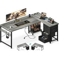 thumbnail image 1 of ODK 61'' L Shaped Desk with 4 Drawers, Reversible Corner Desk with Storage, Gaming Table with Power Outlets, USB Ports, PC Case Shelf, Computer Desk for Home Office, Study, Easy Assembly, Gray Oak, 1 of 16