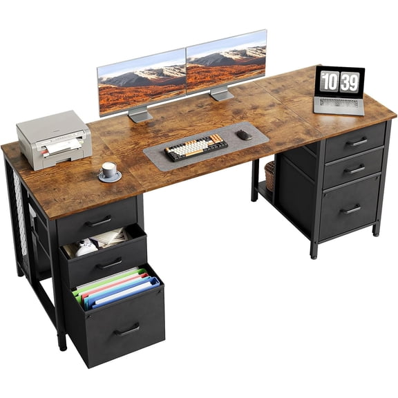 ODK 63 inch Computer Desk with File Drawers Cabinet, Modern Office Desk with Large Storage for Home Office, Study, Gaming, Vintage