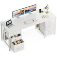 thumbnail image 1 of ODK 63 inch Office Desk with 6 Fabric Drawers & File Cabinets, Work from Home Computer Desk with Hidden Storage Stand, White, 1 of 9