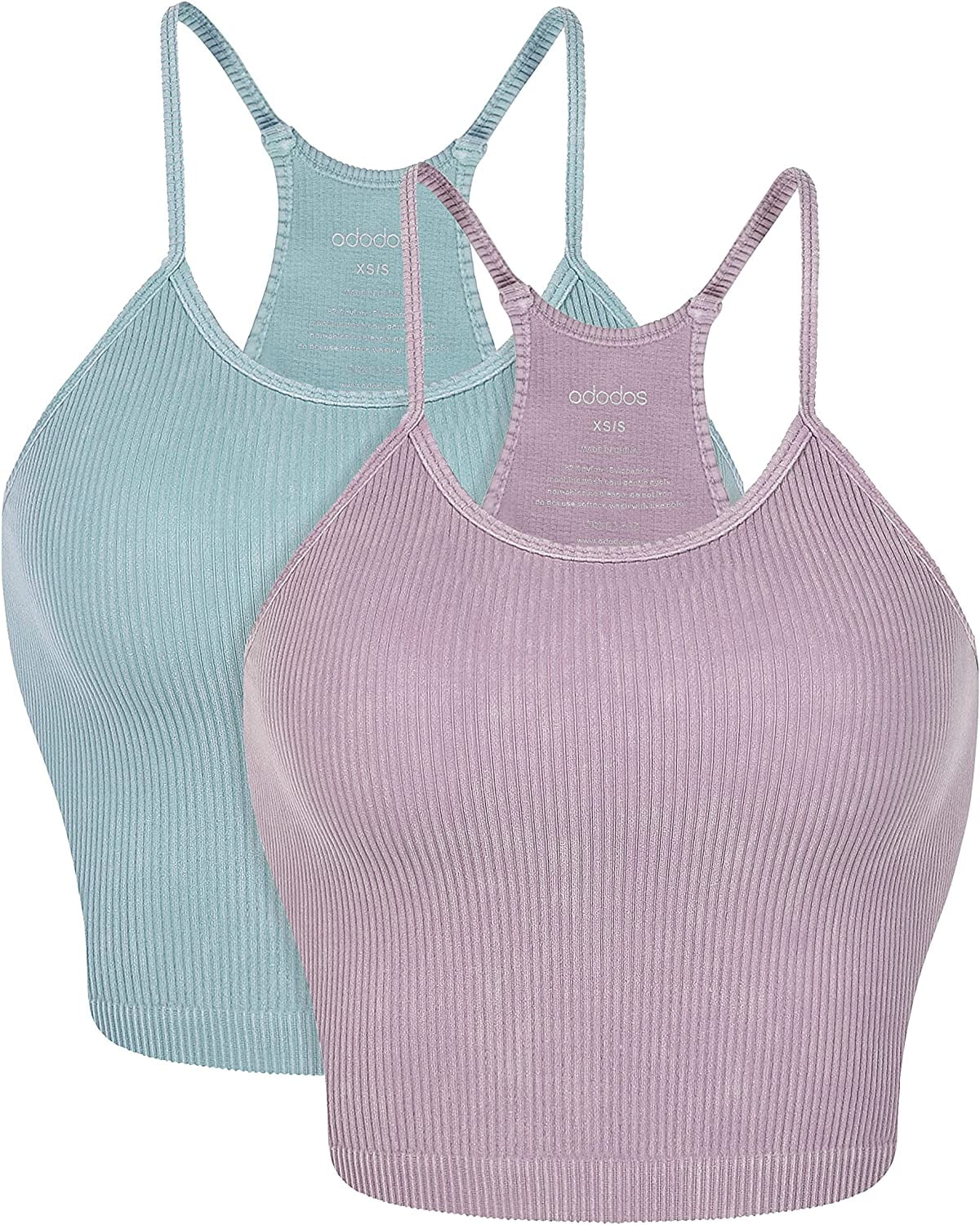 ODODOS Women's Crop 3-Pack Washed Seamless Rib-Knit Camisole Crop Tank Top  