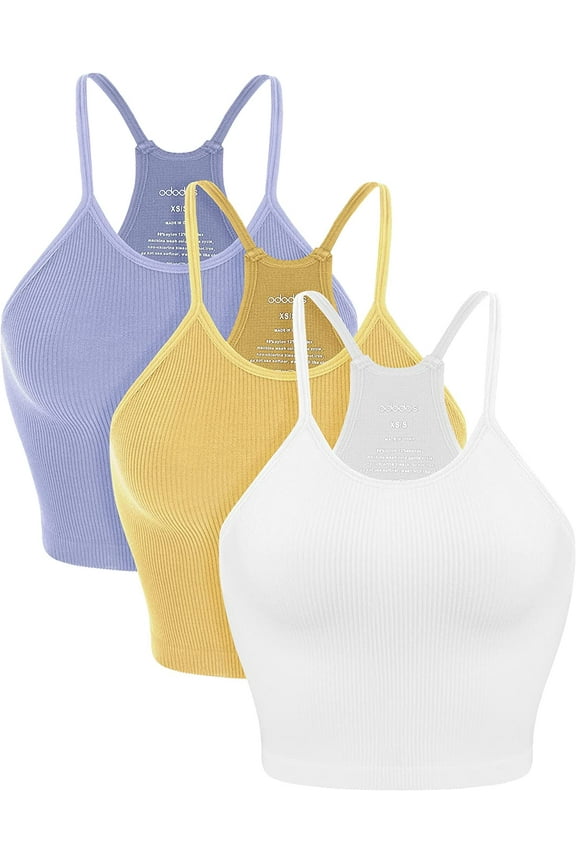 Women's Crop 3-Pack Washed Seamless Rib-Knit Camisole Crop Tank Top