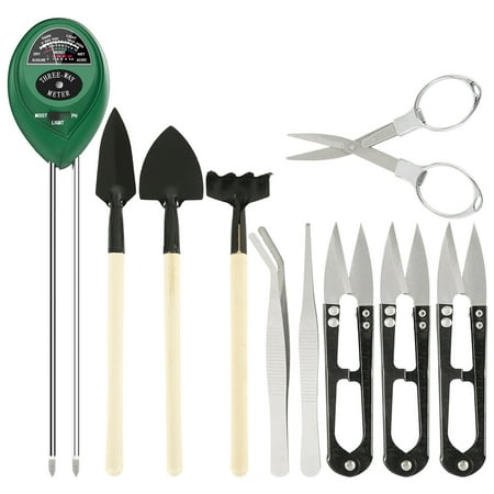 ODOMY 1 Soil Meter Moisture Sensor 10pcs Bonsai Tools Include Pruner Fold ScissorsMini Rake Bud & Leaf Trimmer Set by