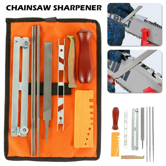 ODOMY 10 Piece Chainsaw Sharpener File Kit with 4.0 - 4.8 - 5.5 mm Round Files 6 Inch Flat File Depth Gauge Filing Guide Holder Hardwood Handle