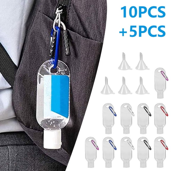 ODOMY 10Pcs Travel Plastic Clear Keychain Bottles Refillable Empty Sanitizer Bottles
