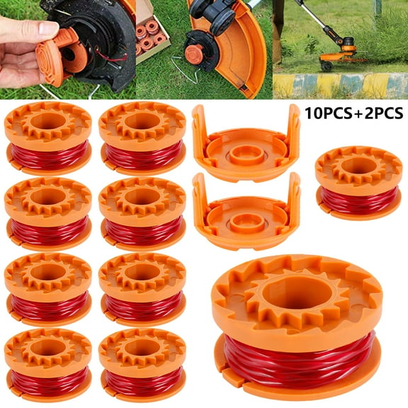 ODOMY 10pcs Nylon Trimmer Line Spools 3m / 1.65mm WORXWG163 WG180 WG175 WG150 WG160 with 2pcs Replacement Cover