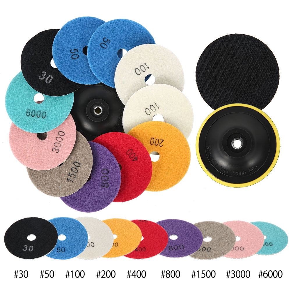 ODOMY 12-Pc Diamond Polishing Pads Kit Wet/Dry for Granite Stone Concrete Marble Polishing Use Grinding Discs Set