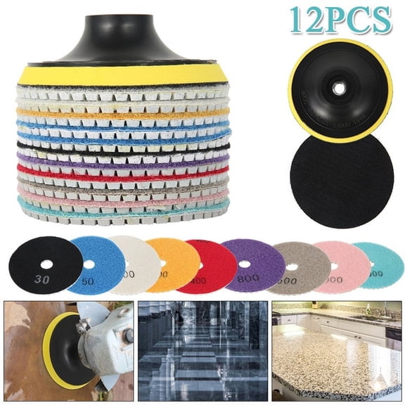 ODOMY 12Pcs/Set Granite Marble Concrete Stone Buffing Polishing Kit Dry Wet Diamond Polishing Pads Sanding Disc Diamond Kit