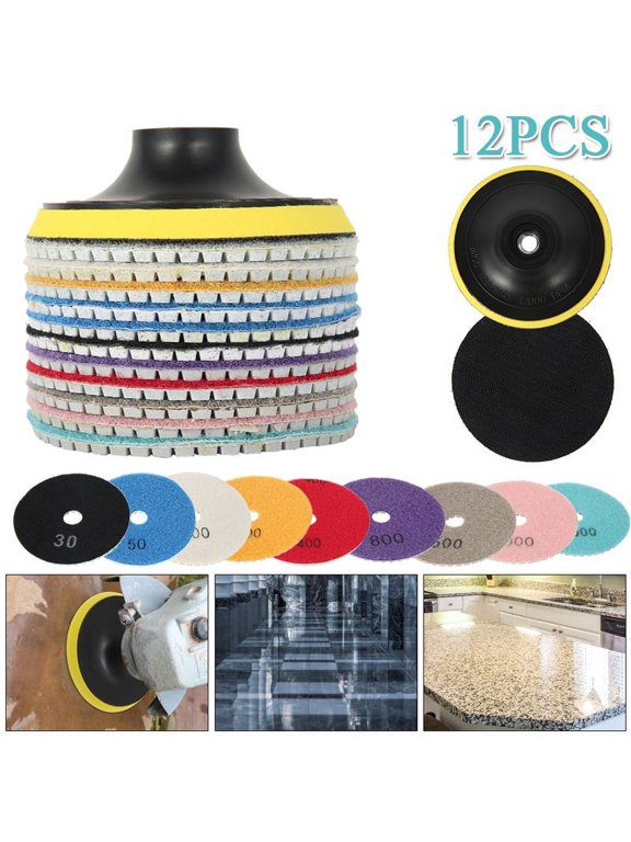 12Pcs/Set Granite Marble Concrete Stone Buffing Polishing Kit Dry Wet Diamond Polishing Pads Sanding Disc Diamond Kit