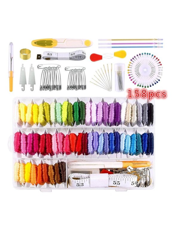 158 Pcs Embroidery Floss with Organizer Storage Box, 57 Color Embroidery Threads and Cross Stitch Tool Kits