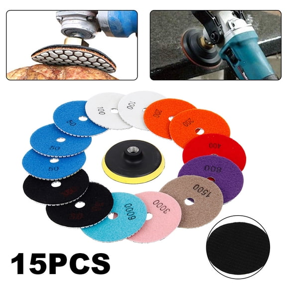 'ODOMY 15pcs Diamond Polishing Pads 4" Grinder Disc For Granite Marble Concrete Stone