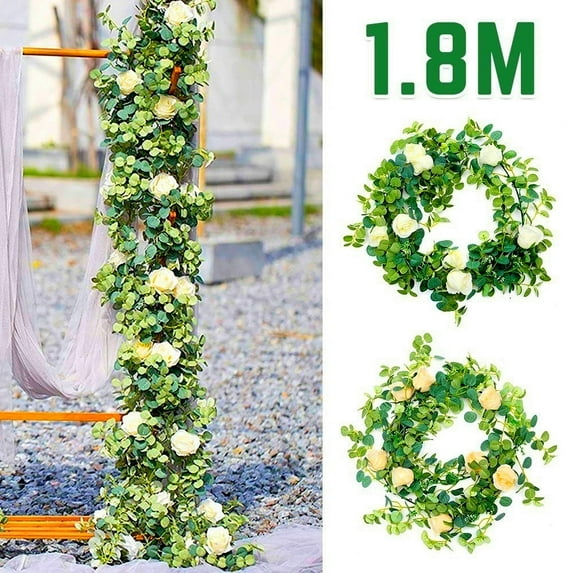 ODOMY 2 Colors 4 PCS Artificial Eucalyptus Garland Hanging Rattan Wedding Greenery Home Decor Table Centerpieces Party Decorations Hotel or Cafe Decor