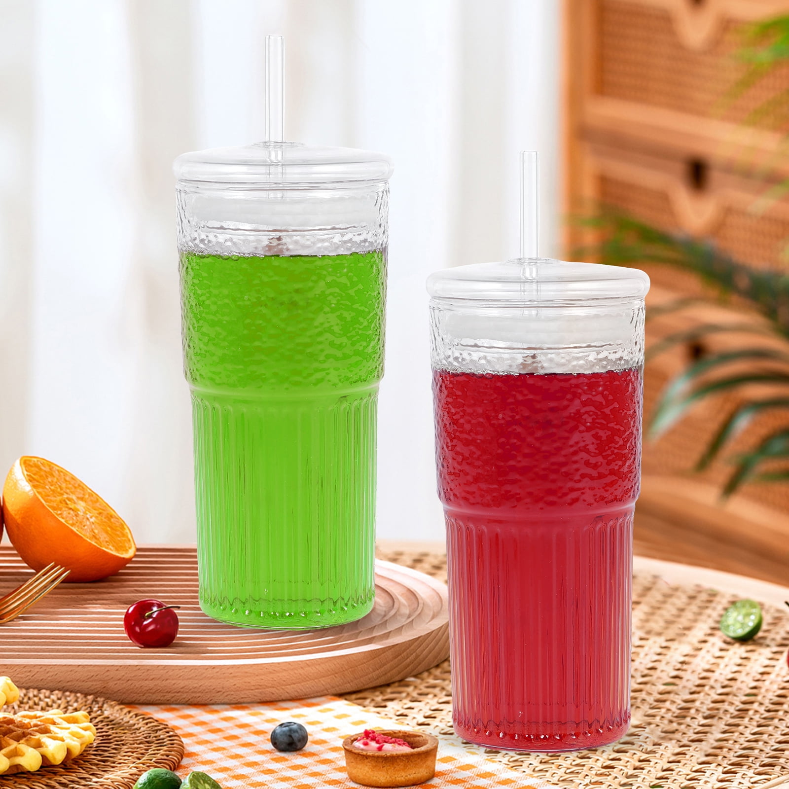 Bandesun 32oz Vintage Glass Tumbler With Handle & Bamboo Lid - Borosilicate Glass For Hot/Cold Drinks