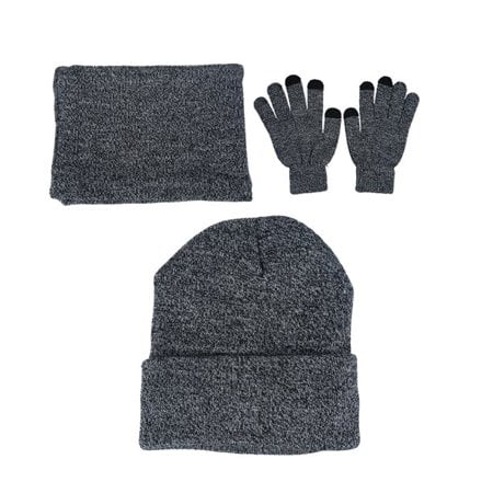 ODOMY 3-Pc Winter Beanie Hat Scarf Touchscreen Gloves for Men and Women Warm Knit Fleece Lined Beanie Gloves Infinity Scarf Set