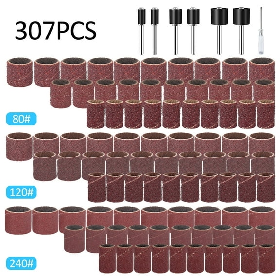 ODOMY 307/252/104pcs Sanding Bands Sleeves Sanding Drum Grit Pads Set Rotary Tool Rubber Mandrel Kit Fits Rotary Tool