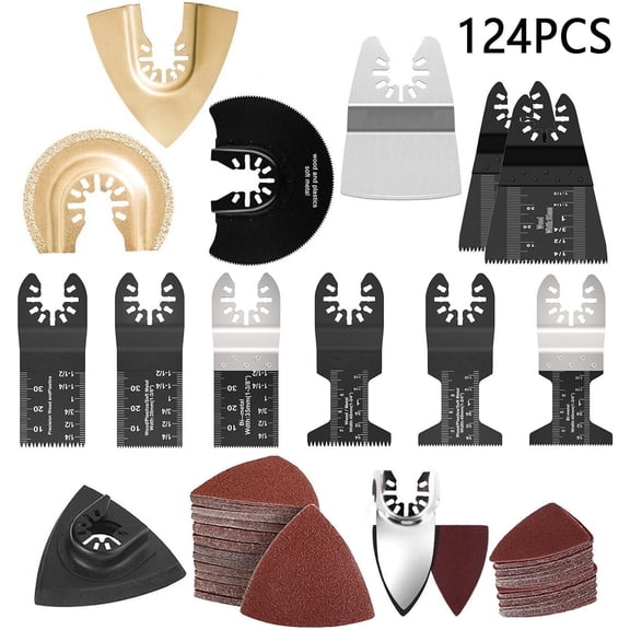 124Pcs Oscillating Tool Blades Kit, Quick Release Multitool Saw Blades for Wood Metal Plastic