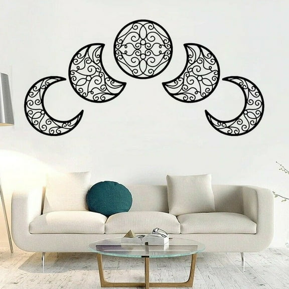 ODOMY 3D Nordic Style Creative Moon Phase Wall Hanging Wall Stickers Kit Strong Adhesive Easy Hang Wooden Ornaments DIY Crafts Bedroom Decoration Mural Decals
