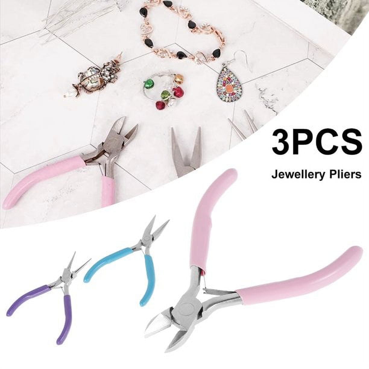 Odomy 3pcs Mini Pliers, Jewelry Pliers Set, Diagonal Pliers & Needle-Nose Pliers & Round Nose Pliers, Jewelry Repair Tool, Pliers Set for Hobby DIY